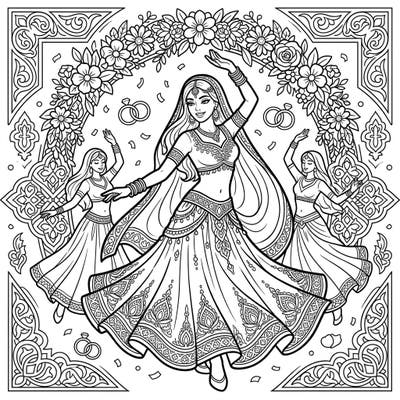 Immerse yourself in the vibrant world of a Belly Dance wedding celebration with this enchanting coloring page. Featuring graceful dancers and festive details, it promises a creative and joyful coloring experience.