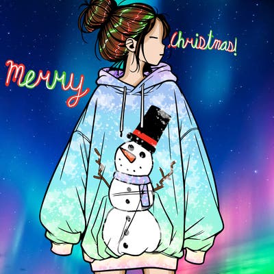 realistic girl with a oversized sweatshirt on and a bun