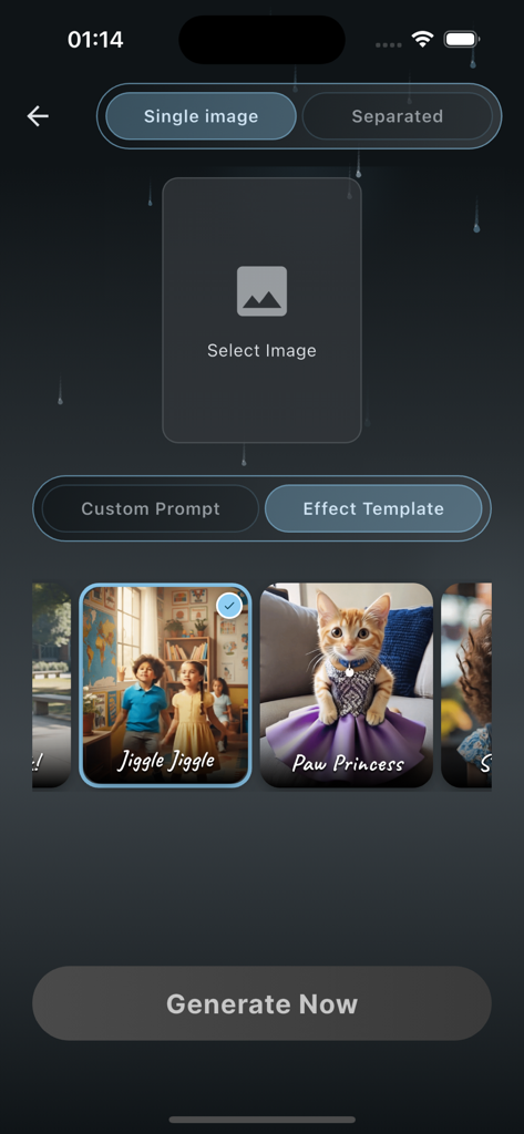 Chuva AI: Bring Photos to Life - Video generation interface in Chuva AI app with image selection and effect templates.