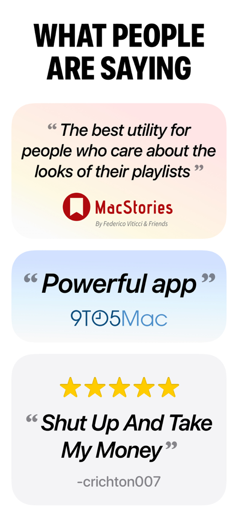 Positive user and media reviews for Denim Playlist Cover Maker app