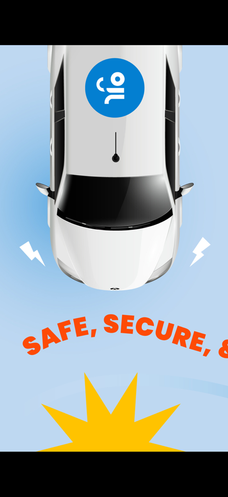 Top view of a car with safe and secure branding for the BKG Speed taxi and delivery app