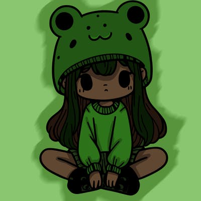 a girl wearing a frog hat and some frog socks