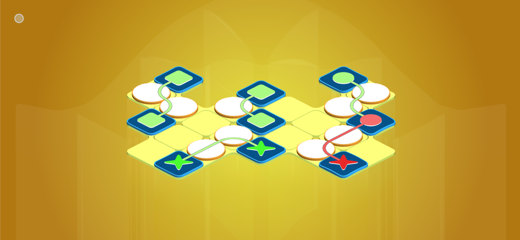 "OXXO" - 幾何学的な形状とカラフルなパスを備えたOXXOミニマル3Dパズルのゲームプレイ画面