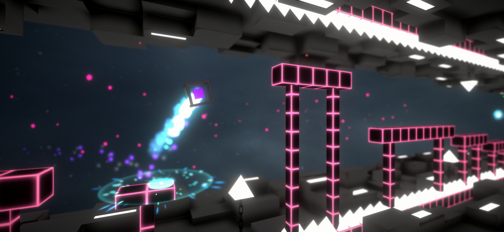 Geometry Jump 3D - A cube character jumping through a neon 3D obstacle course