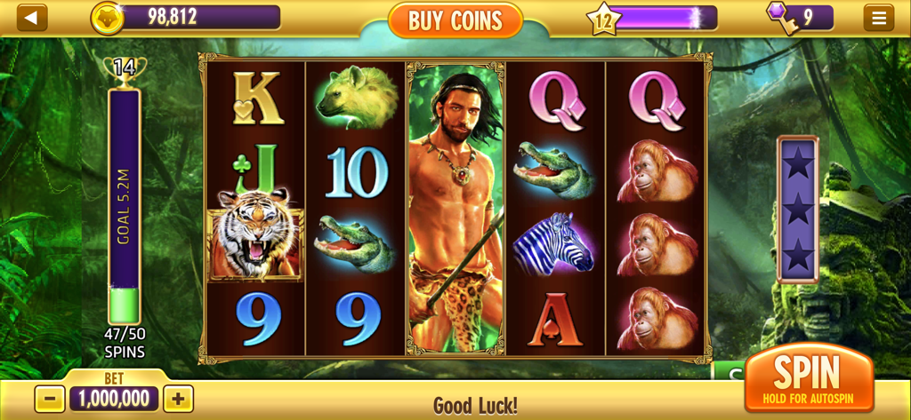 Buffalo Bonus Casino - Buffalo Bonus Casino mobile game screenshot showing a 5-reel jungle-themed slot machine with wild animal symbols