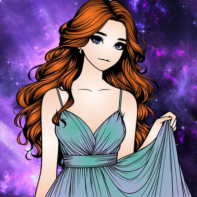 realistic girl in flowy silky prom dress