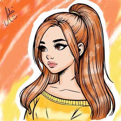 realistic girl with a high ponytail