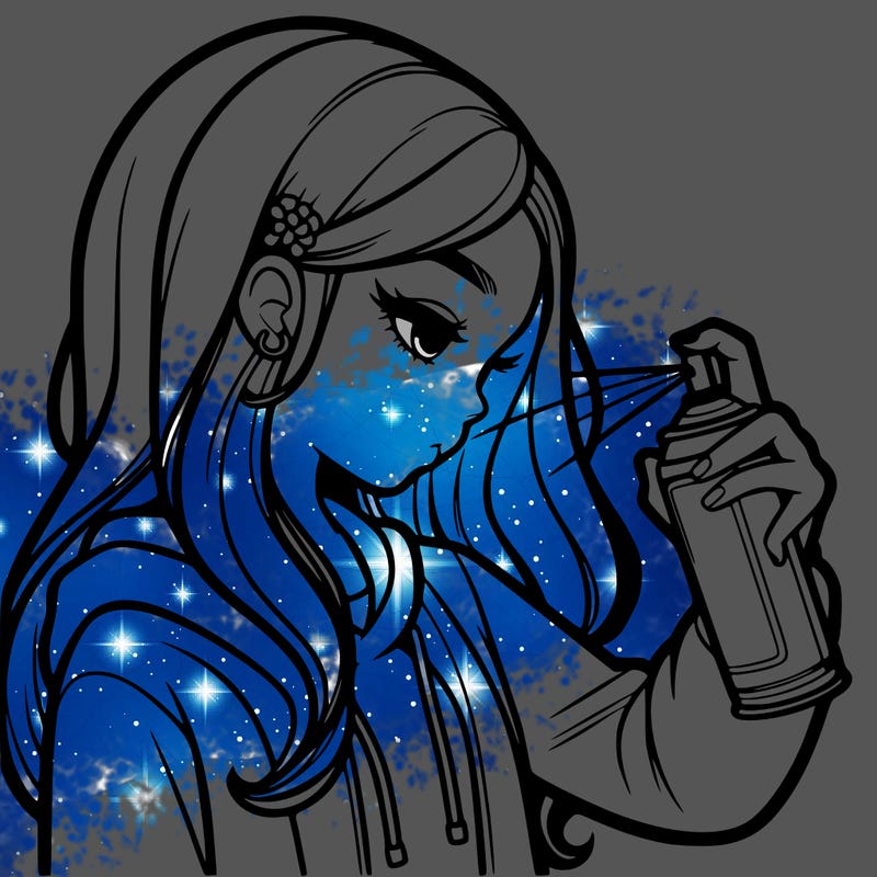 a realistic girl spray painting