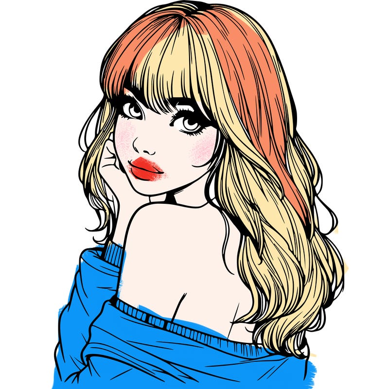 realistic girl with bangs looking over her shoulder