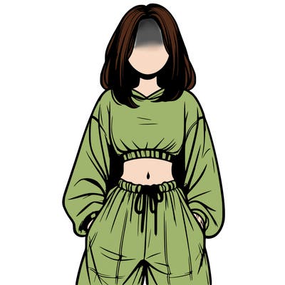 realistic girl faceless with baggy pants and a crop top