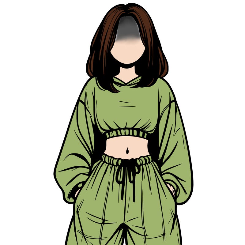 realistic girl faceless with baggy pants and a crop top