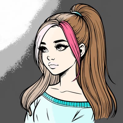 realistic girl with a high ponytail