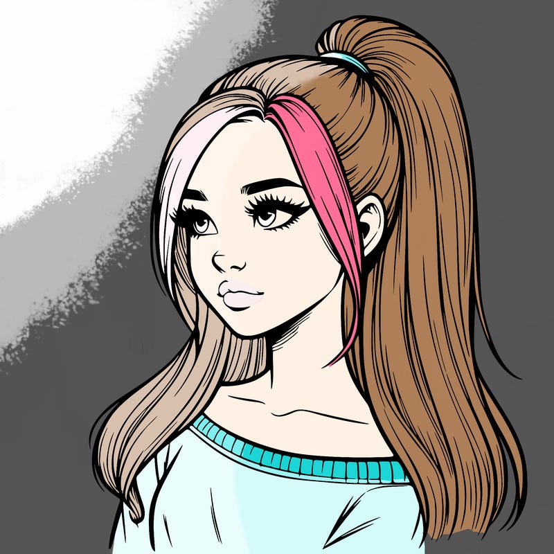 realistic girl with a high ponytail