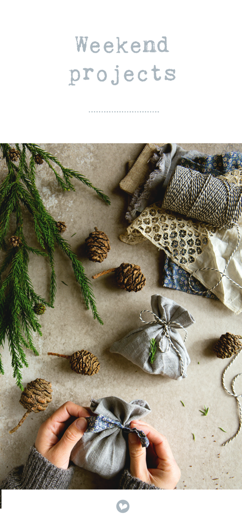 The Simple Things Magazine - Hands tying a small linen gift pouch as part of a weekend craft project
