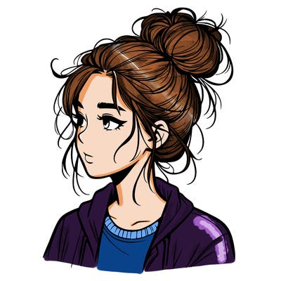 realistic teenage girl with a messy bun
