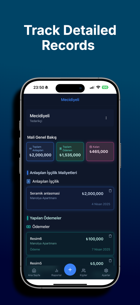 Buildfy - Buildfy App-Oberfläche mit detaillierten Finanzunterlagen von Bauprojekten und Zahlungsverfolgung auf einem iPhone