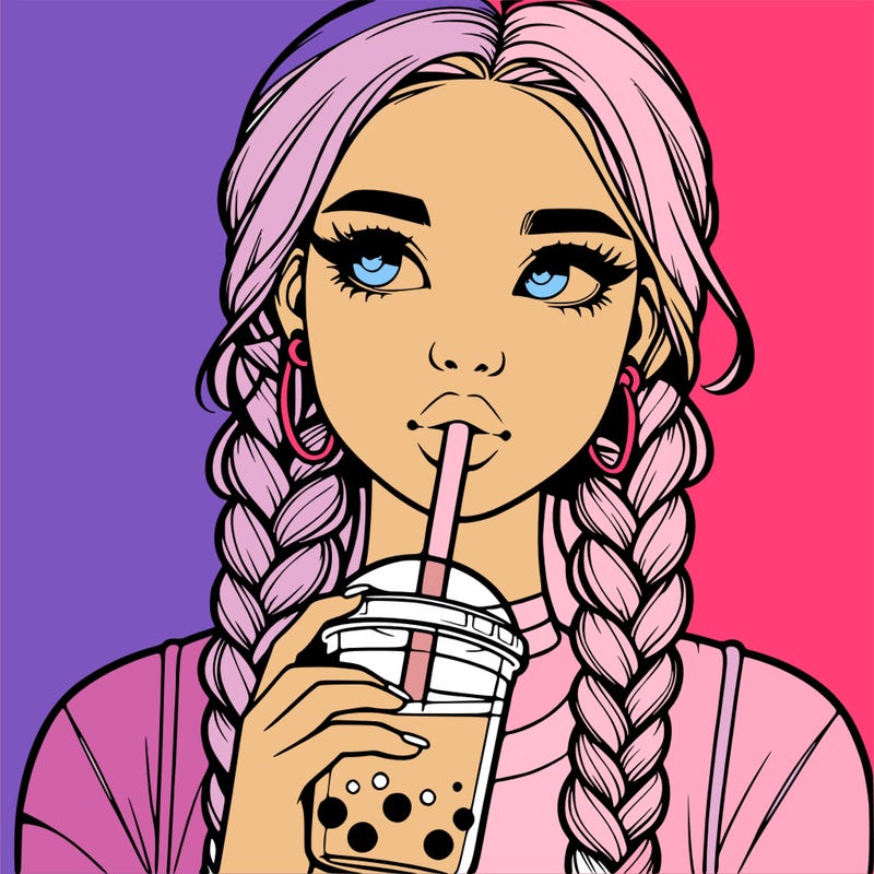 realistic girl with braided hair drinking boba