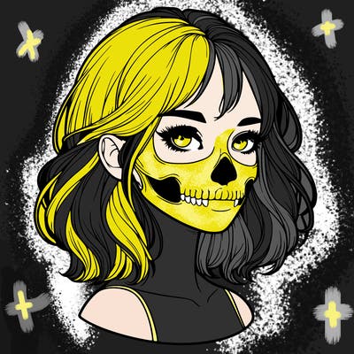 realistic girl with skull