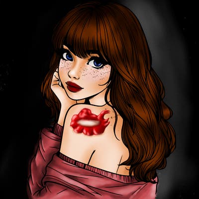 realistic girl with bangs looking over her shoulder