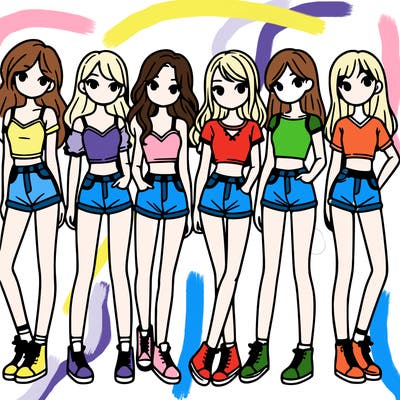 a group of girls wearing crop tops and shorts