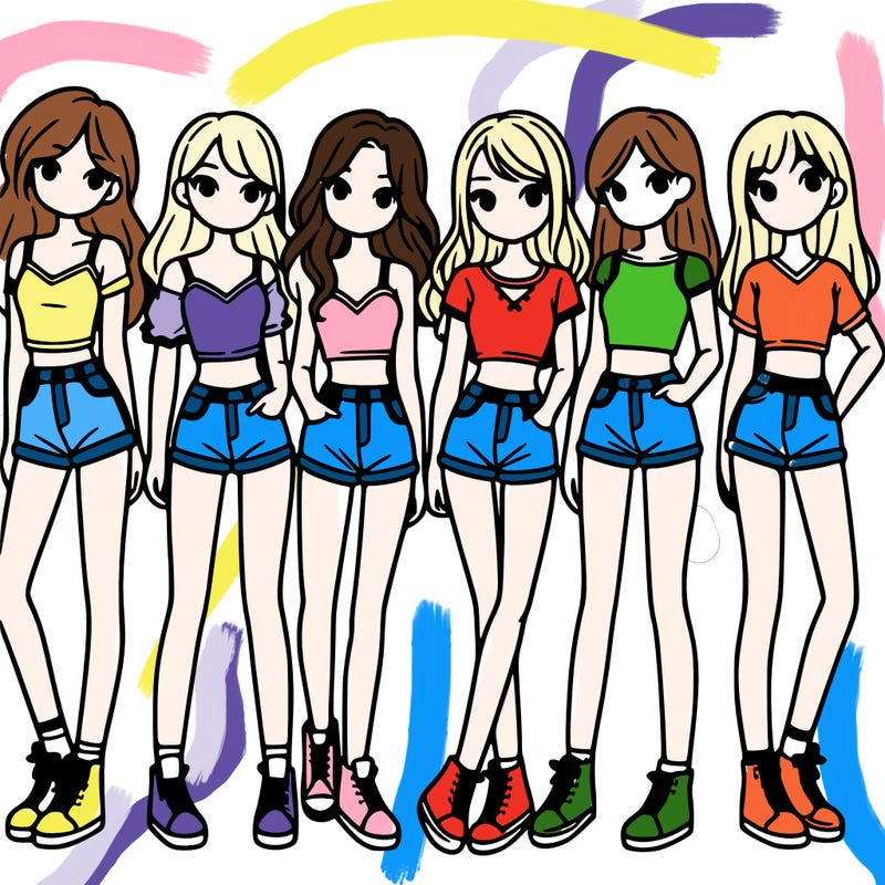 a group of girls wearing crop tops and shorts