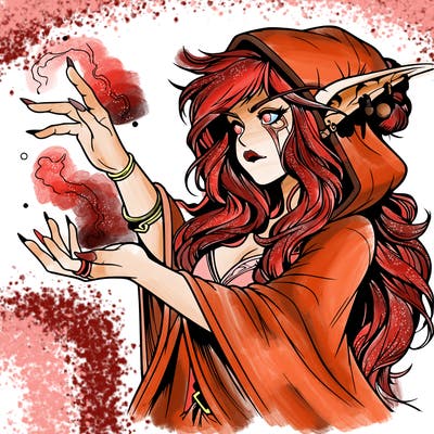 realistic beautiful female troll sorceress casting spell