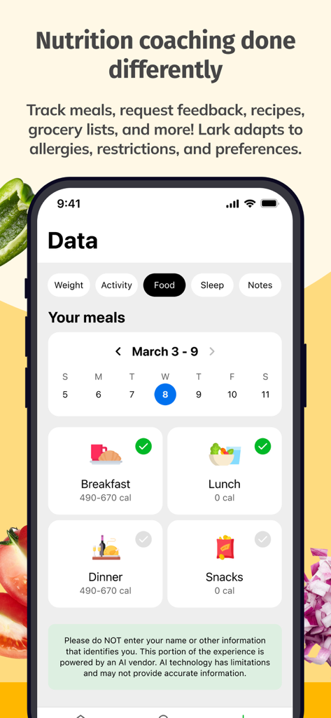 Lark Health - Lark Health app dashboard displaying meal tracking and nutrition coaching features for healthy eating