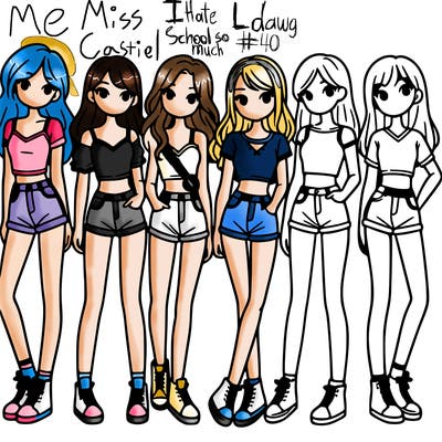 a group of girls wearing crop tops and shorts