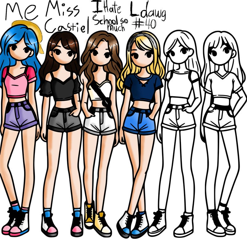 a group of girls wearing crop tops and shorts