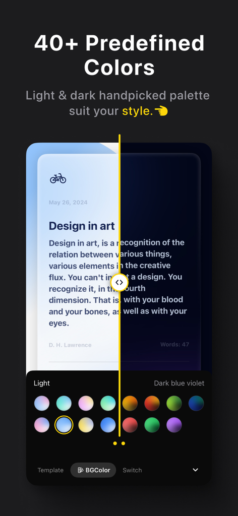 Kiko Card:Text Post & Carousel - Light and dark color palette selection for social media posts in Kiko Card
