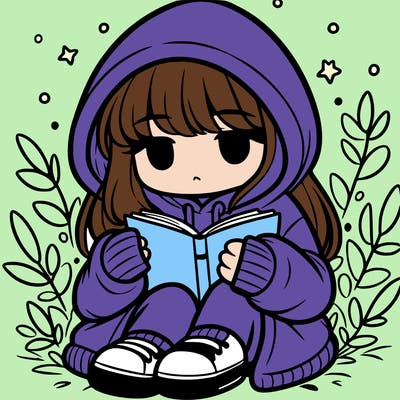 girl in oversized hoodie reading a book