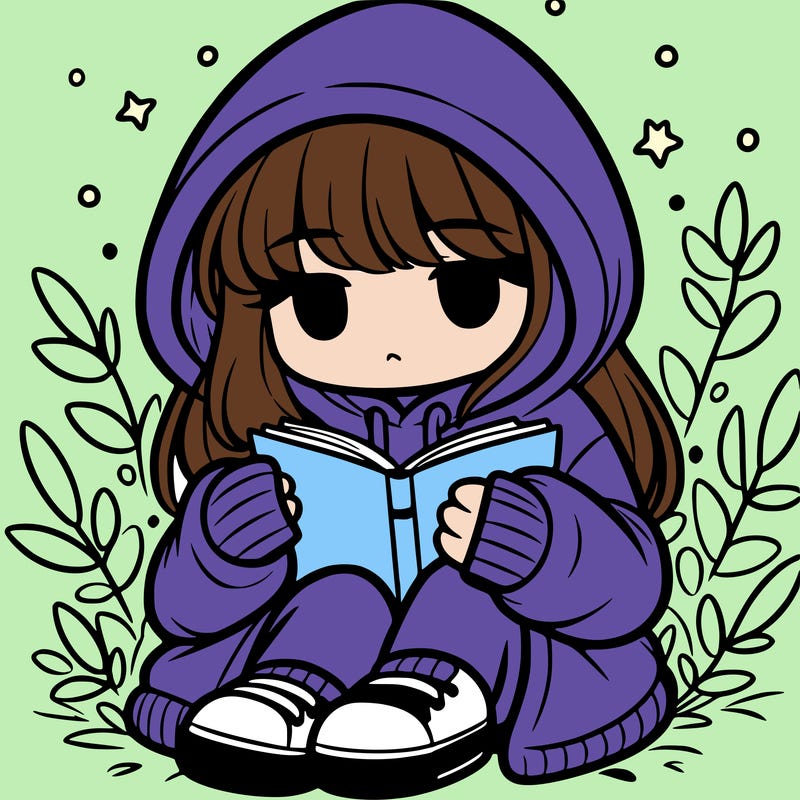 girl in oversized hoodie reading a book