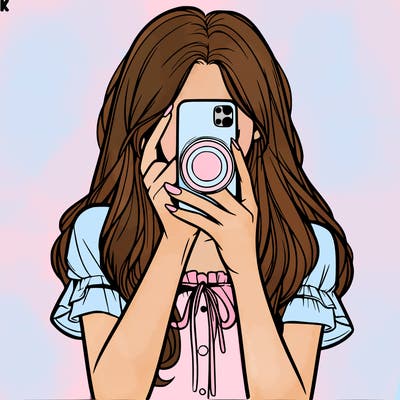 a realistic girl holding her phone taking pictures