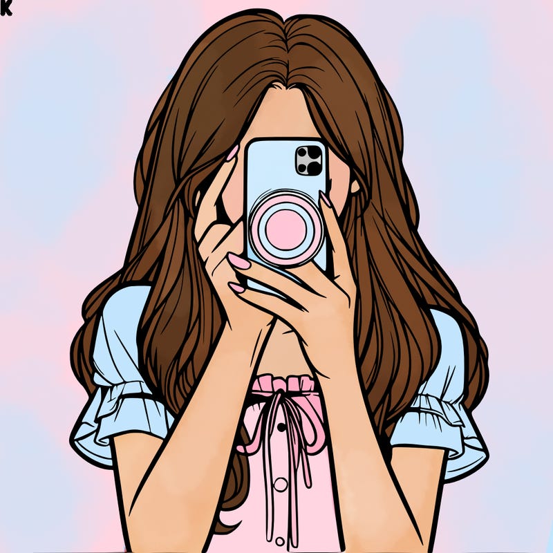 a realistic girl holding her phone taking pictures