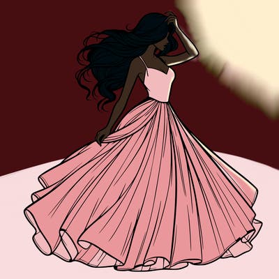 realistic woman with dress flowing in the wind