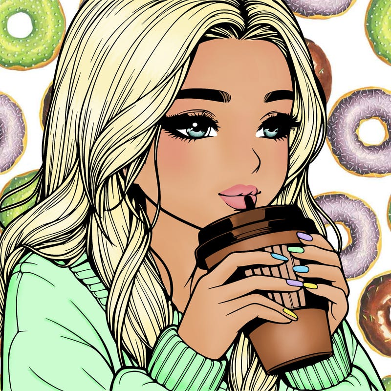 realistic girl drinking coffee