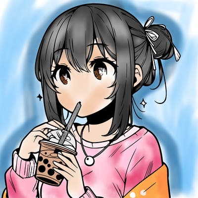 manga character drinking boba
