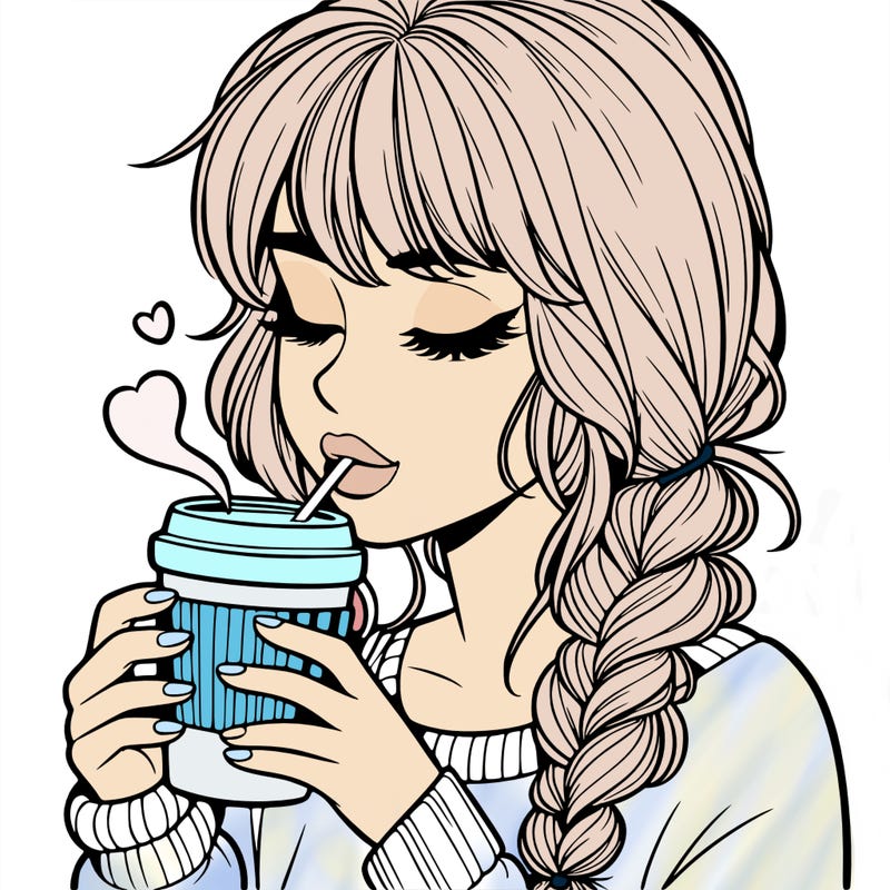 realistic girl drinking coffee