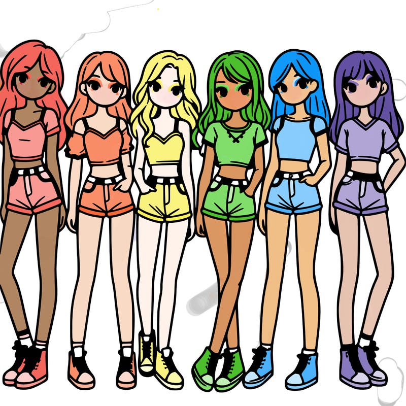 a group of girls wearing crop tops and shorts