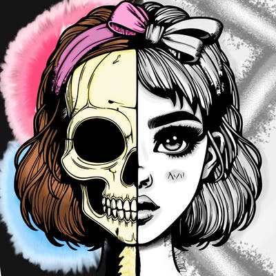 realistic girl with half skull mask