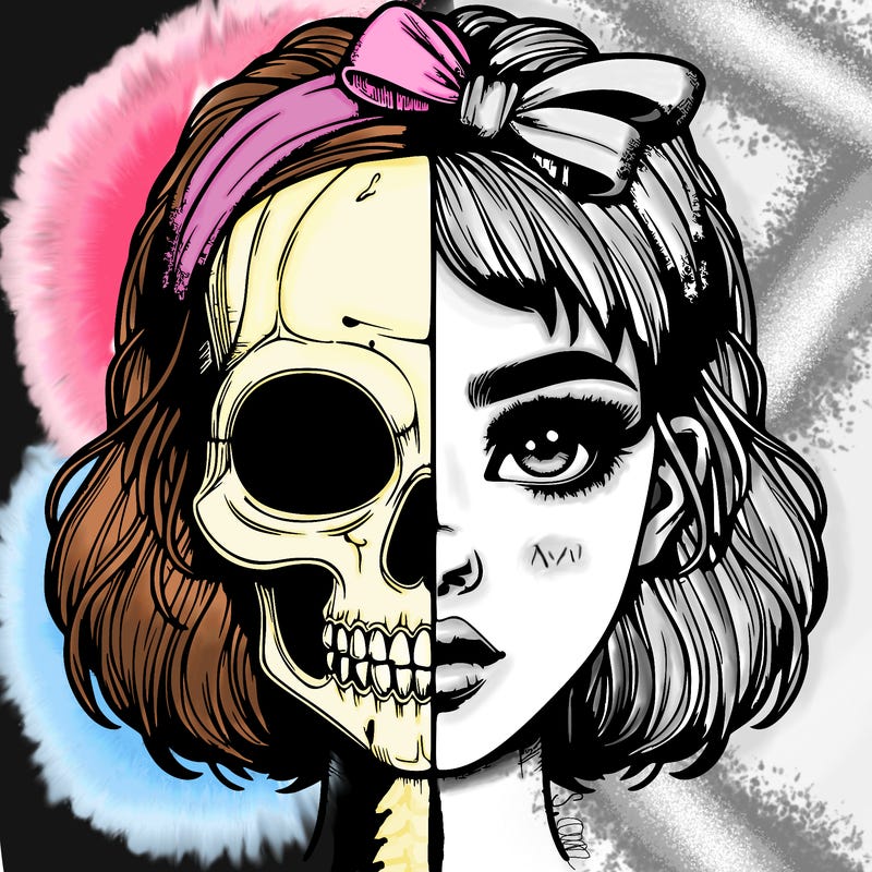 realistic girl with half skull mask