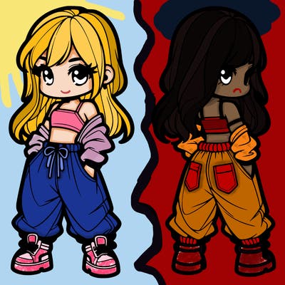 girl in crop top and baggy pants