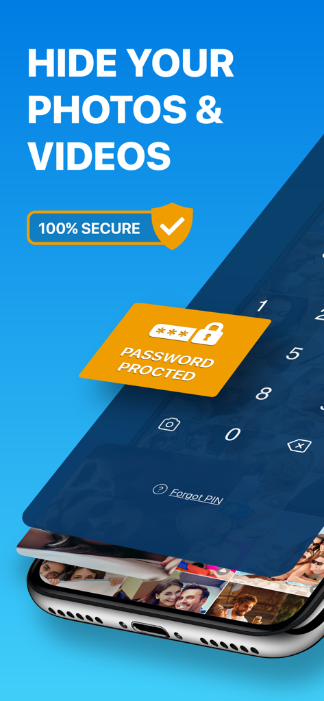 A smartphone showing a secure PIN lock screen for hiding private photos and videos