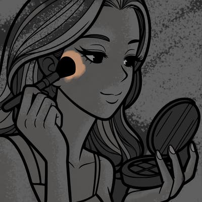 little girl putting on makeup
