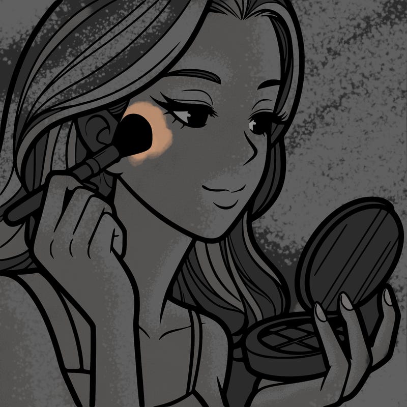 little girl putting on makeup