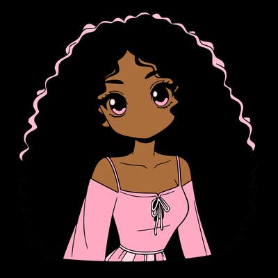 a black anime girl with long afro hair