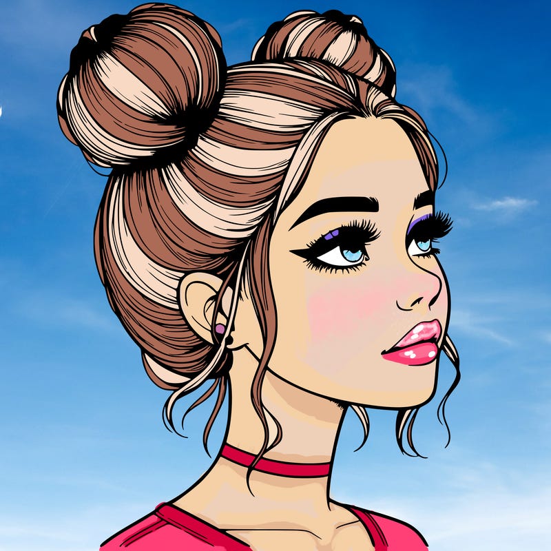 realistic girl with buns on the top of her head