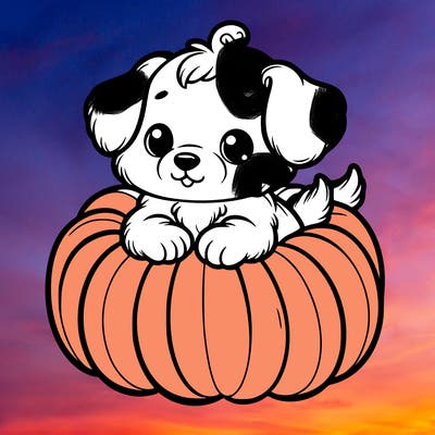 cute little puppy in a pumpkin