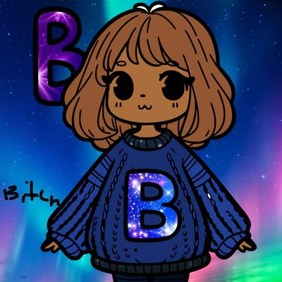 girl with a big sweater with the b word