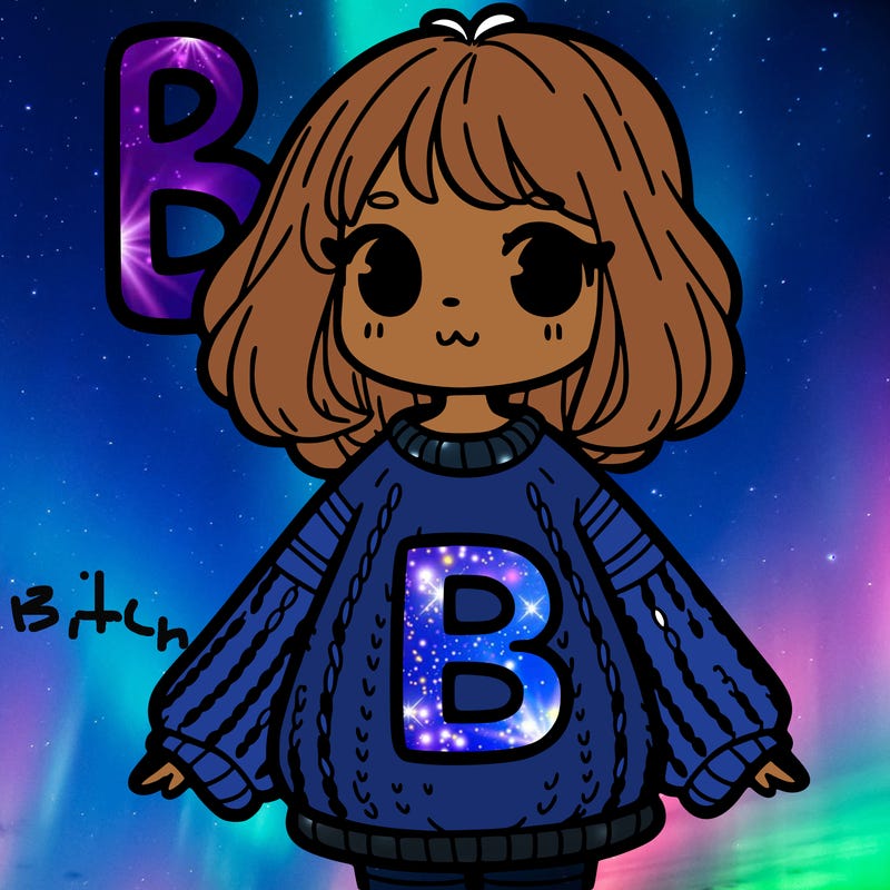 girl with a big sweater with the b word